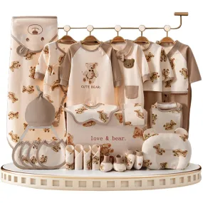 26pcs Cream & Brown Teddy Love , New born Baby Girl/Boy Gift Hamper all Season wear Clothes Gift Hamper Box, (0-6months)