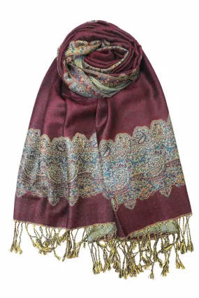 Achillea Wine Border Pashmina Shawl Wrap Scarf