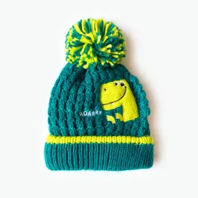 Bertie Embroidered Dino Kids Beanie - Green (Age 3-6)