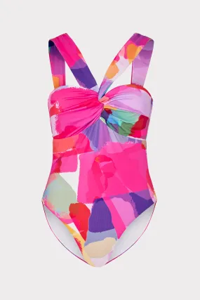 Betsy Rainbow Waterfall Draped Bandeau One Piece