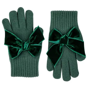 Gloves with large velvet bow