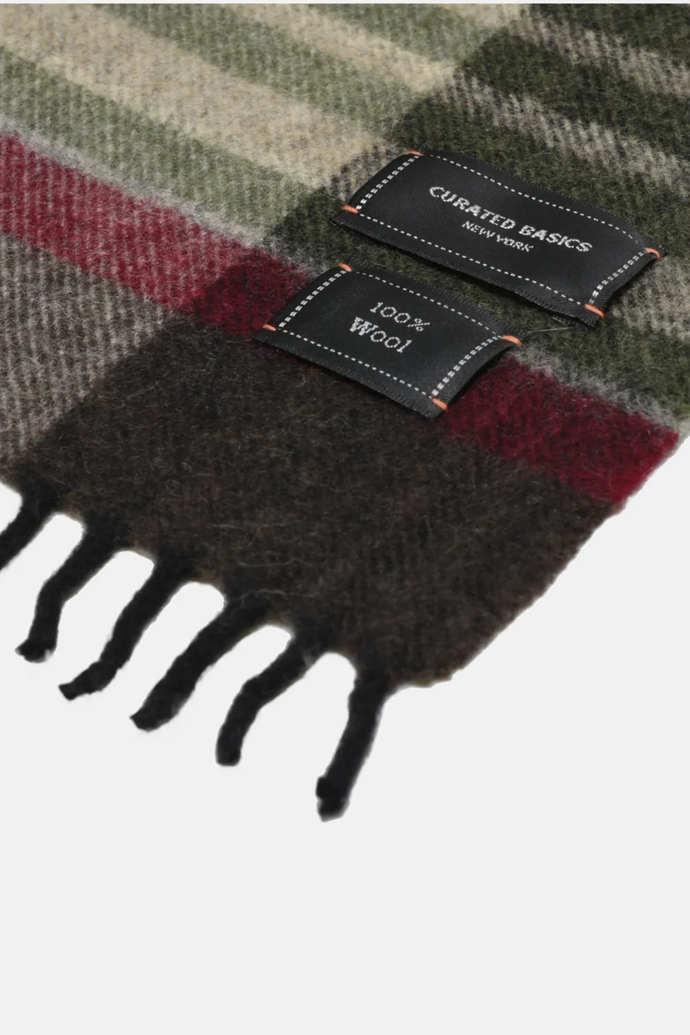 Grey, Brown, Green, Red Plaid Wool Scarf