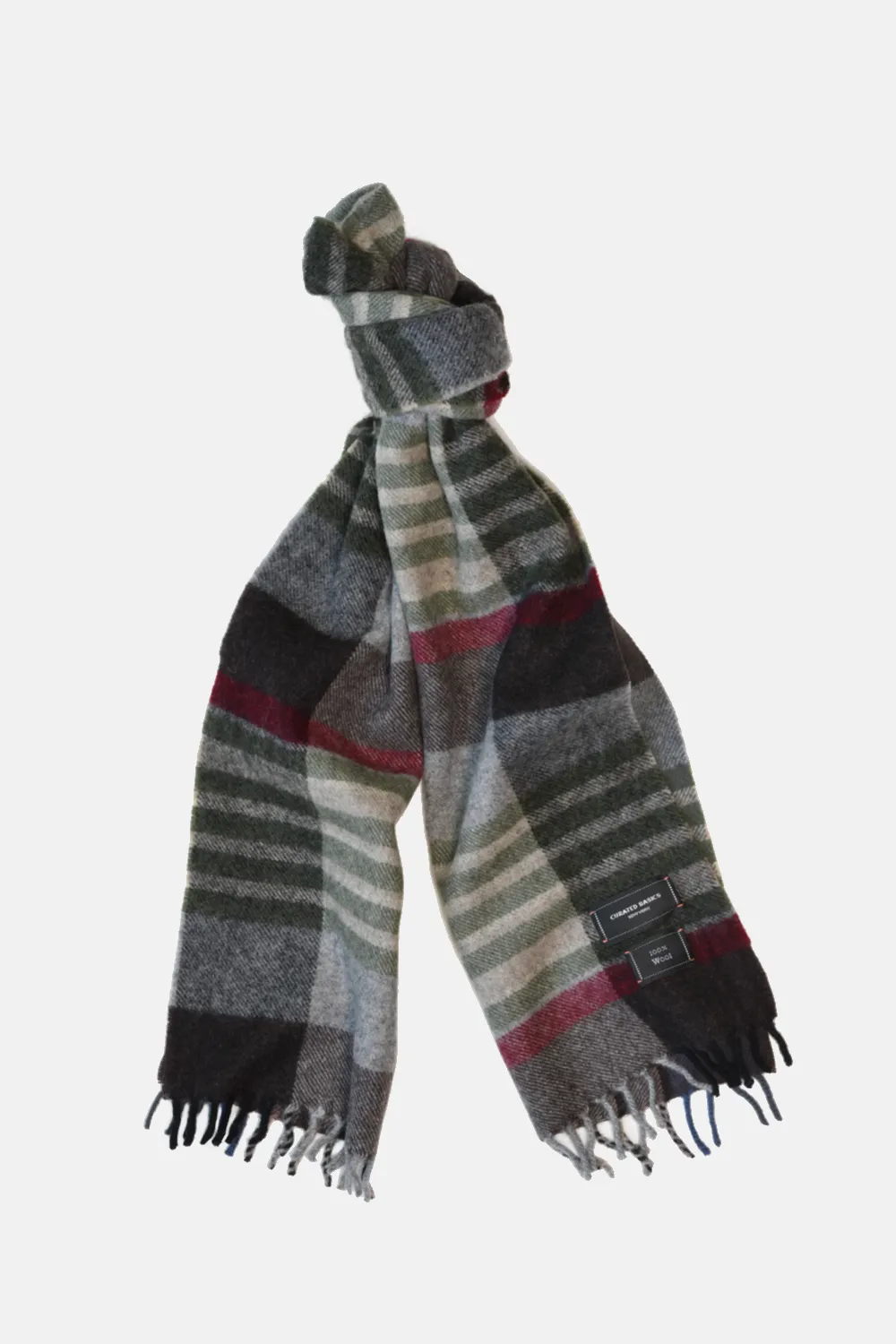 Grey, Brown, Green, Red Plaid Wool Scarf