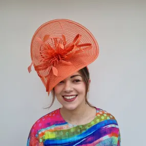 JBees JB24/15  Large Patterned Crin Fascinator with Feathers in Yellows and Oranges