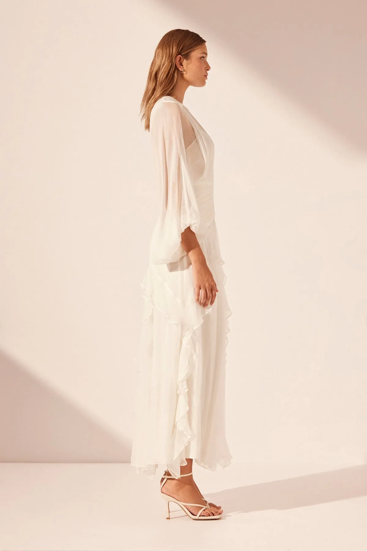 MARGOT ROUND NECK BALLOON SLEEVE MAXI DRESS - IVORY