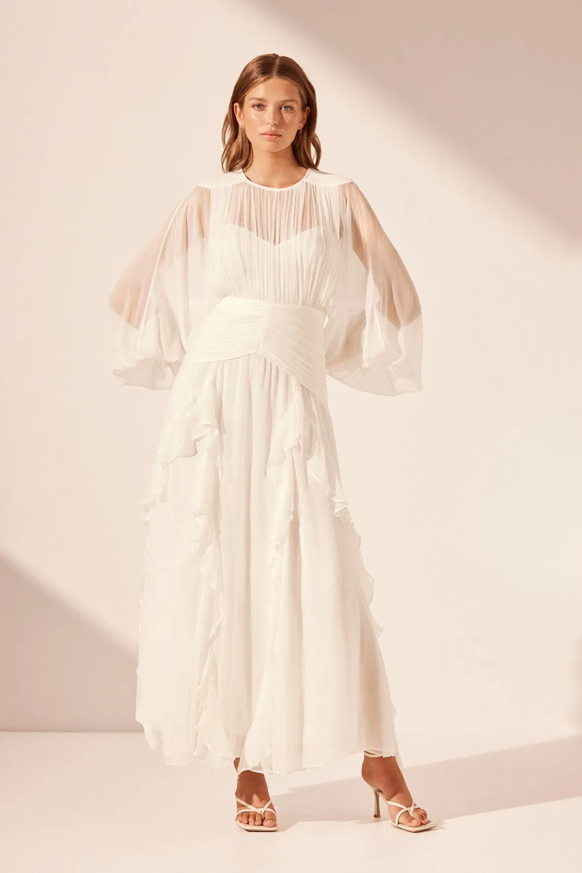 MARGOT ROUND NECK BALLOON SLEEVE MAXI DRESS - IVORY