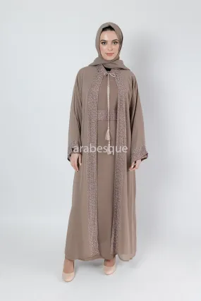 Mink Abaya set with Belt diamante detailing