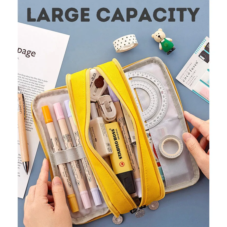 Multiple styles of minimalist solid-colored candy-colored large capacity stationery cases, creative student multi-functional canvas pencil cases that are washable.