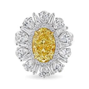 Oval Cut Fancy Light Yellow Cocktail Ring, 4 CT