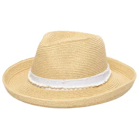 Women's Kettle Brim Fedora With Frayed Band & Shell Trim